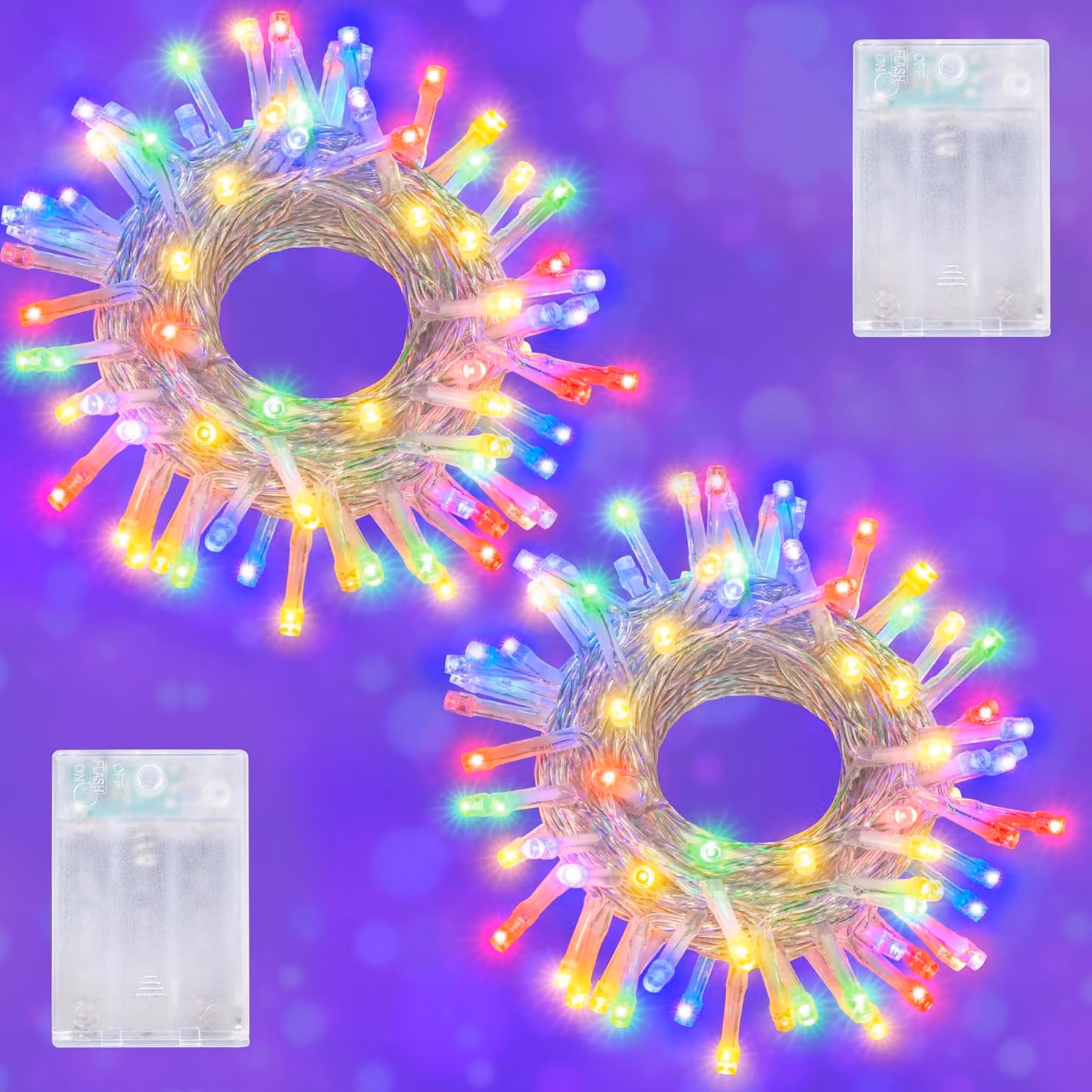 Catena luminosa a LED, 5 metri, multicolore, confezione da 2, alimentata a batteria