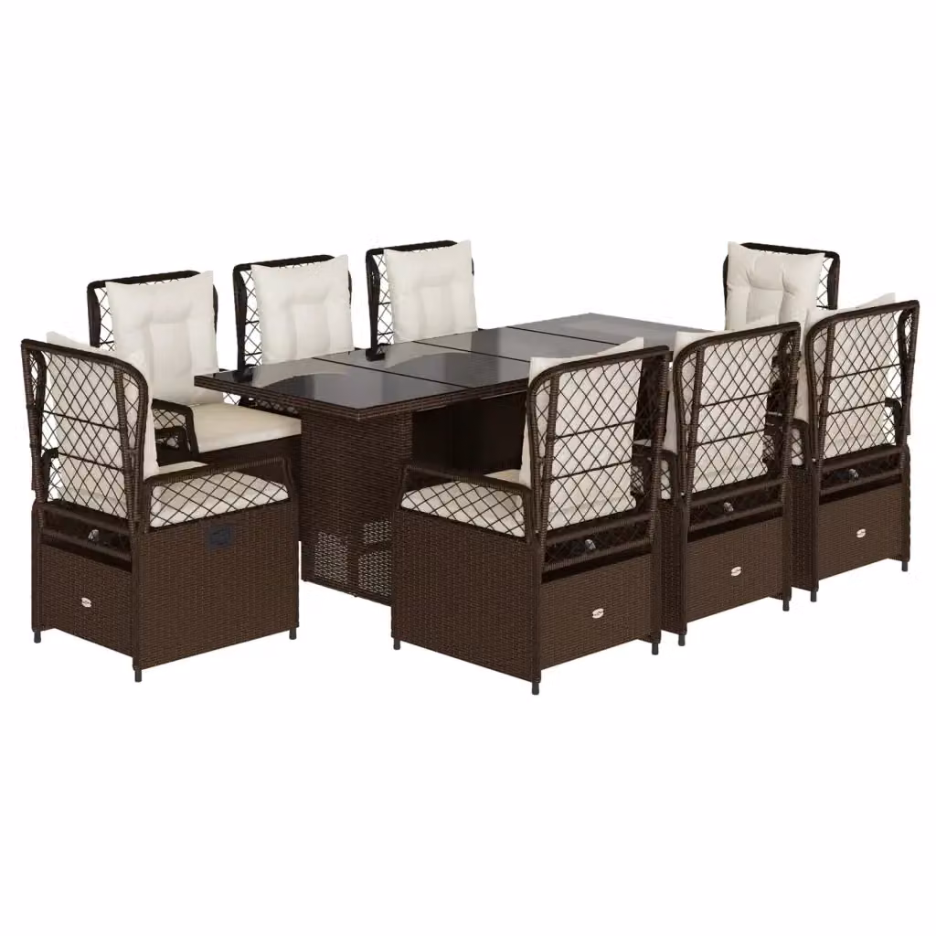 Set da Pranzo da Giardino vidaXL in Polyrattan Marrone e Bianco con 9 Pezzi e Cuscini – 2