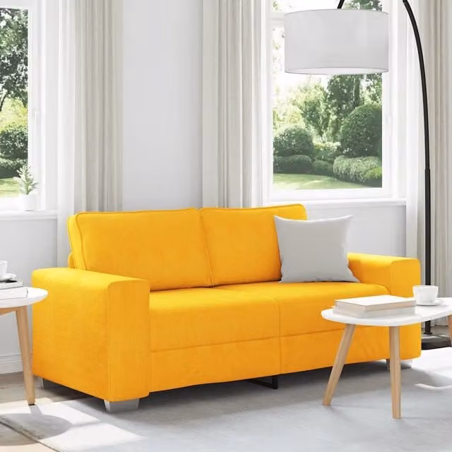 Divanetto Giallo Chiaro 180x77x82cm Tessuto Velluto a Coste 4105205