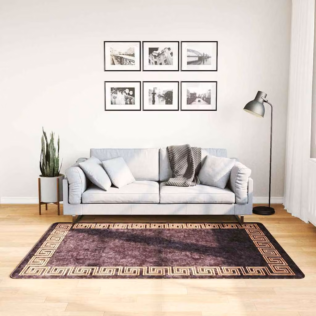 vidaXL Tappeto Lavabile Moderno in Poliestere con Decorazione Ornamentale, L 120 cm x P 180 cm, Nero, Oro e Viola