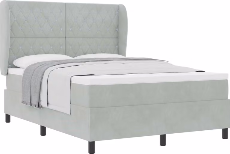 Letto a molle con materasso Grigio chiaro 190 x 140 cm Velluto