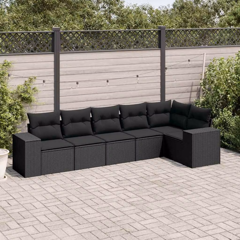 vidaXL Set Divano da Giardino a L in Polyrattan Nero con Cuscini e Rivestimenti Rimovibili – 1
