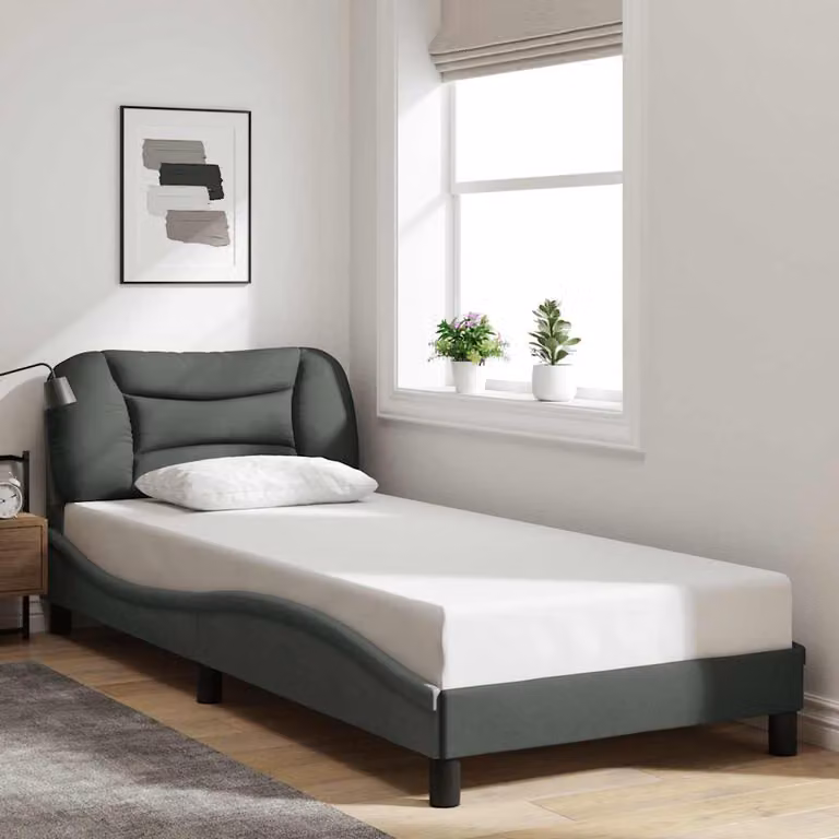 vidaXL Giroletto Hvar Grigio Scuro con Doghe in Legno e Rivestimento in Tessuto 90x200 cm
