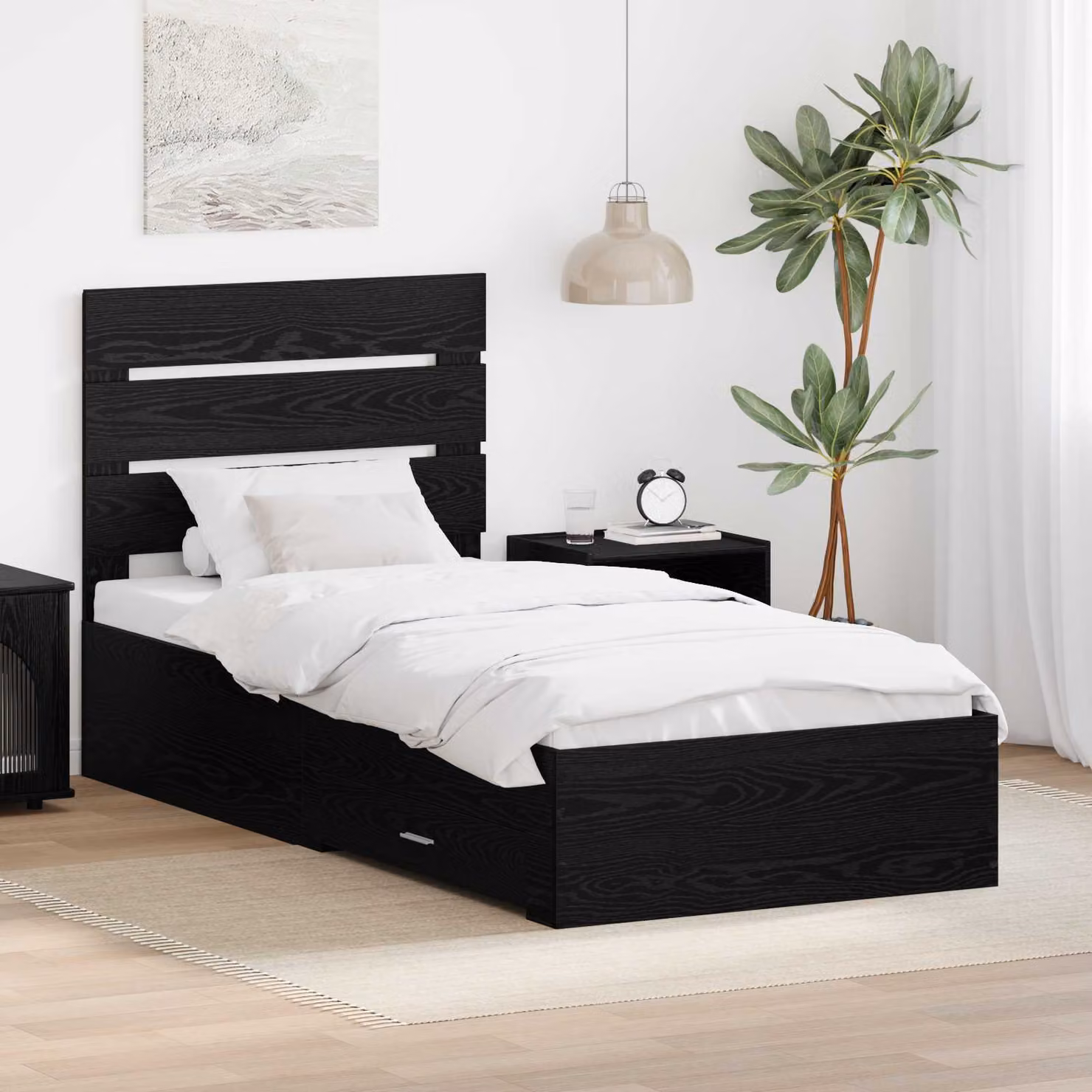 Struttura del letto con cassetto vidaXL in legno nero L: 200 cm, P: 100 cm, H: 103 cm