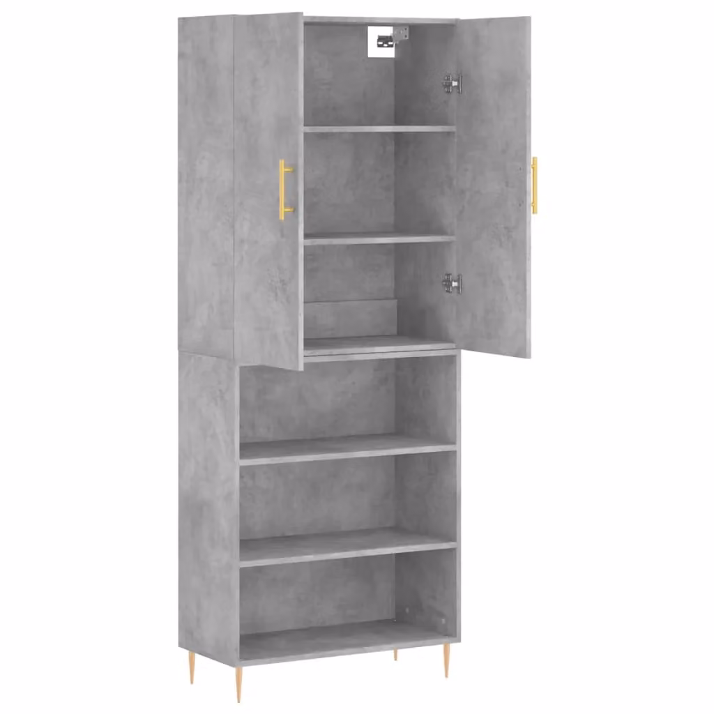 Mobile contenitore buffet moderno con ante e ripiani interni in legno ingegnerizzato e metallo, grigio, H 180 x L 69,5 x P 34 cm – 2