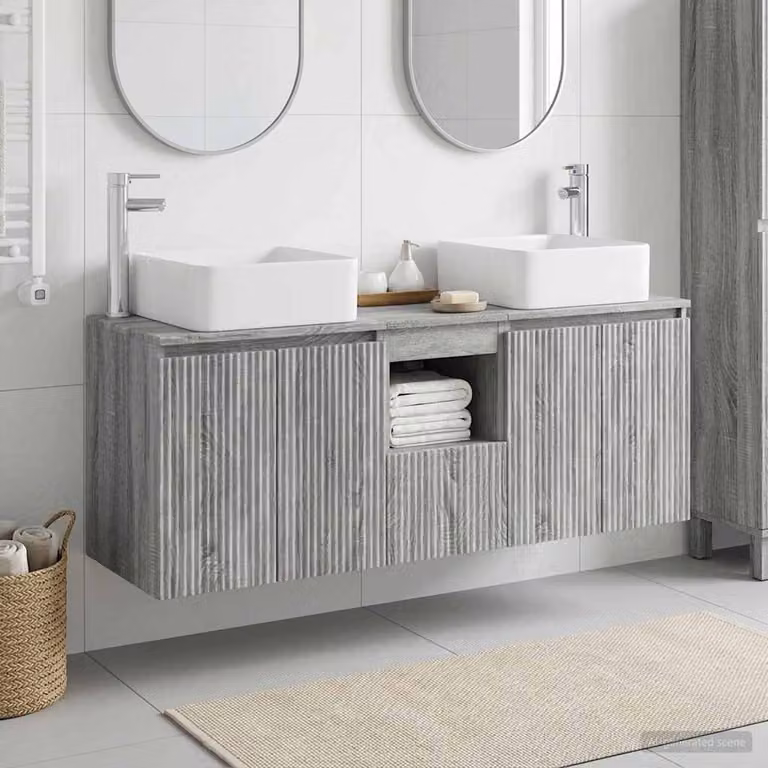 Set di armadi da bagno moderni vidaXL in 3 pezzi colore grigio L: 135 cm, P: 35 cm, H: 80 cm