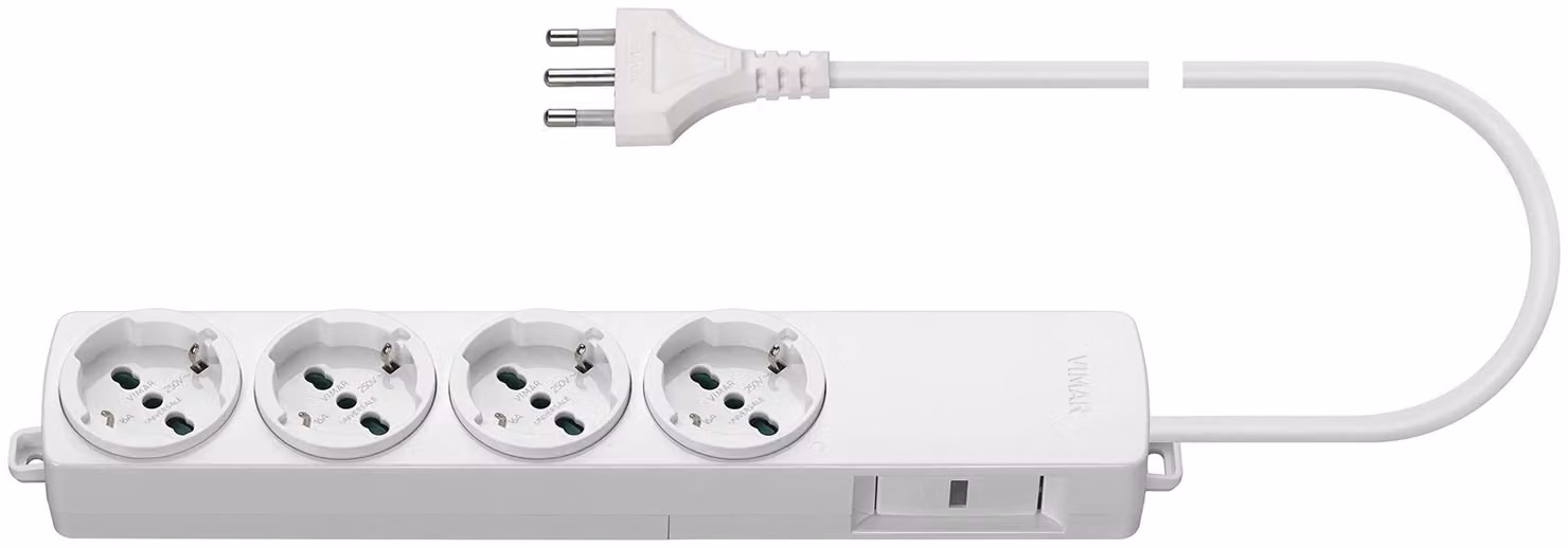 Vimar 01296.SPD.CC.B, barra di prese universale da 4 con protezione da sovratensione, colore bianco