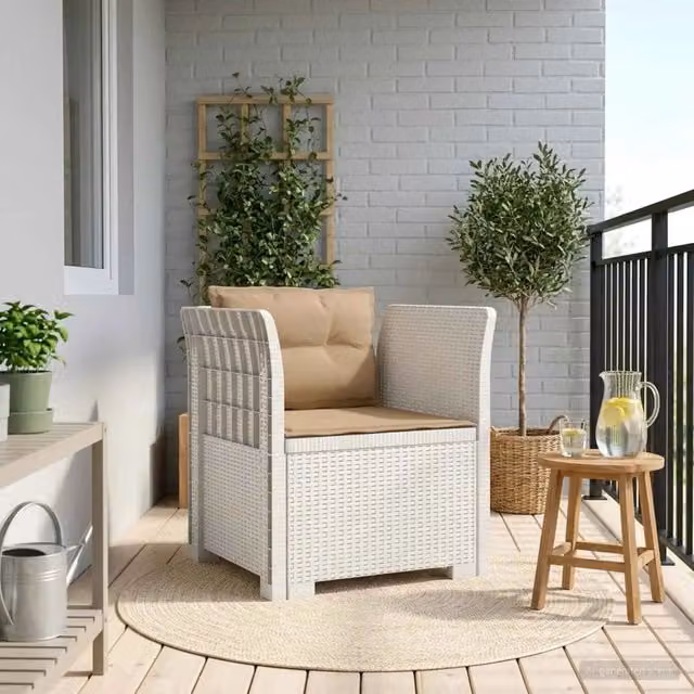 Poltrona da giardino a 1 posto con cuscini in effetto rattan bianco design moderno per esterno e balcone L: 62 cm, P: 62 cm, H: 70 cm