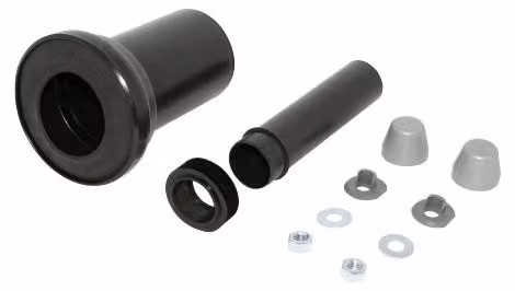 Set di raccordi per WC a parete in PE, DN 110/110 con cappucci di copertura bianchi
