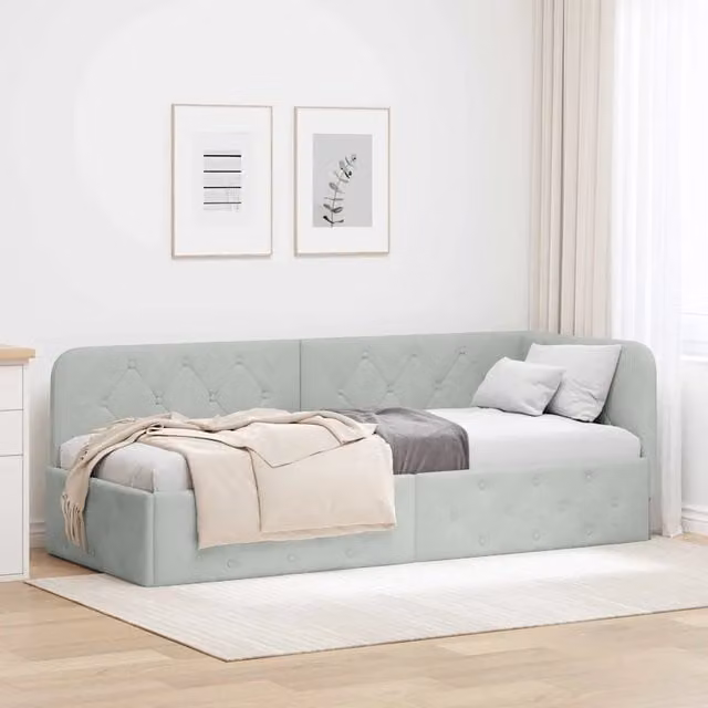 Letto ad angolo vidaXL in velluto grigio, L: 80 cm, P: 200 cm, H: 140 cm