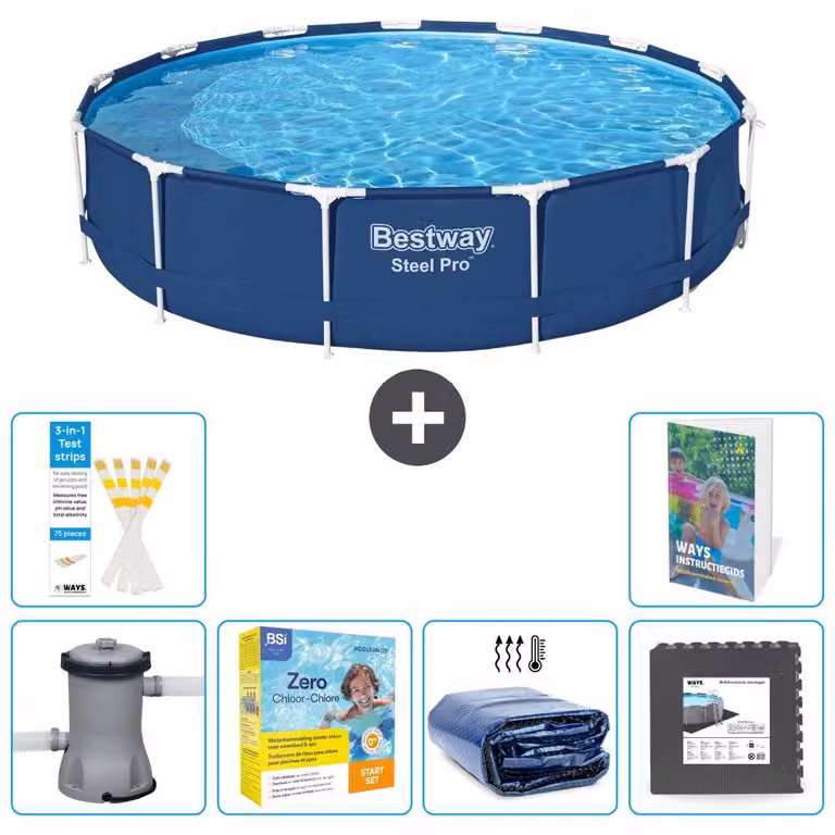 Piscina gonfiabile Bestway Steel Pro, rotonda, dimensioni 396x84 cm, composta da 5 parti, modello S285