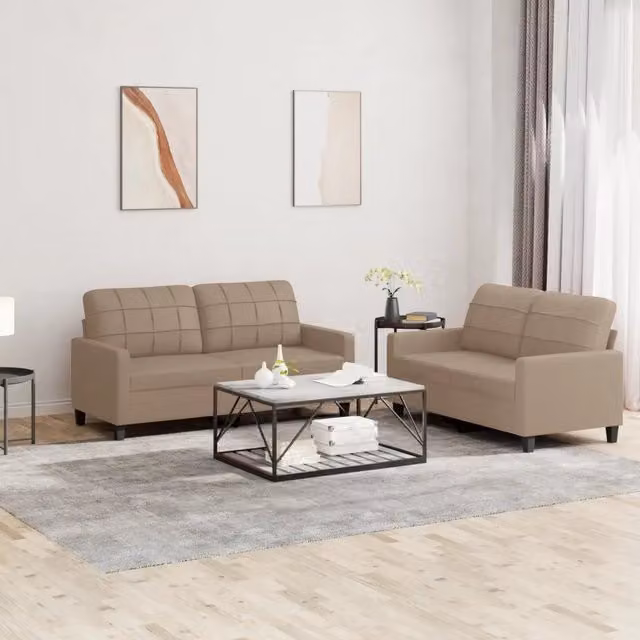 Set di 2 divani moderni vidaXL in similpelle beige con cuscini inclusi – 1