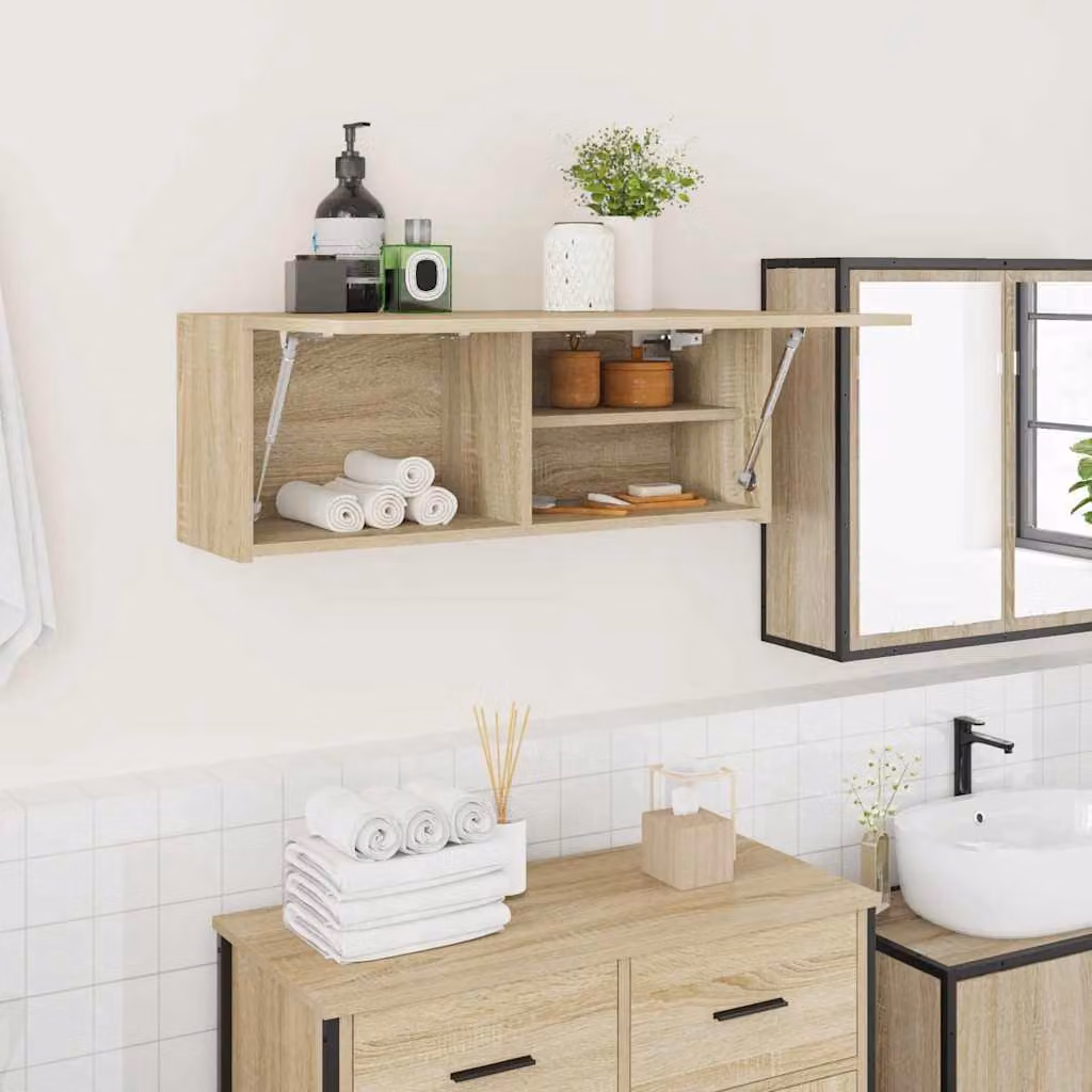 Mobile da bagno vidaXL in legno multistrato e MDF, colore marrone, L 80 x P 25 x H 30 cm