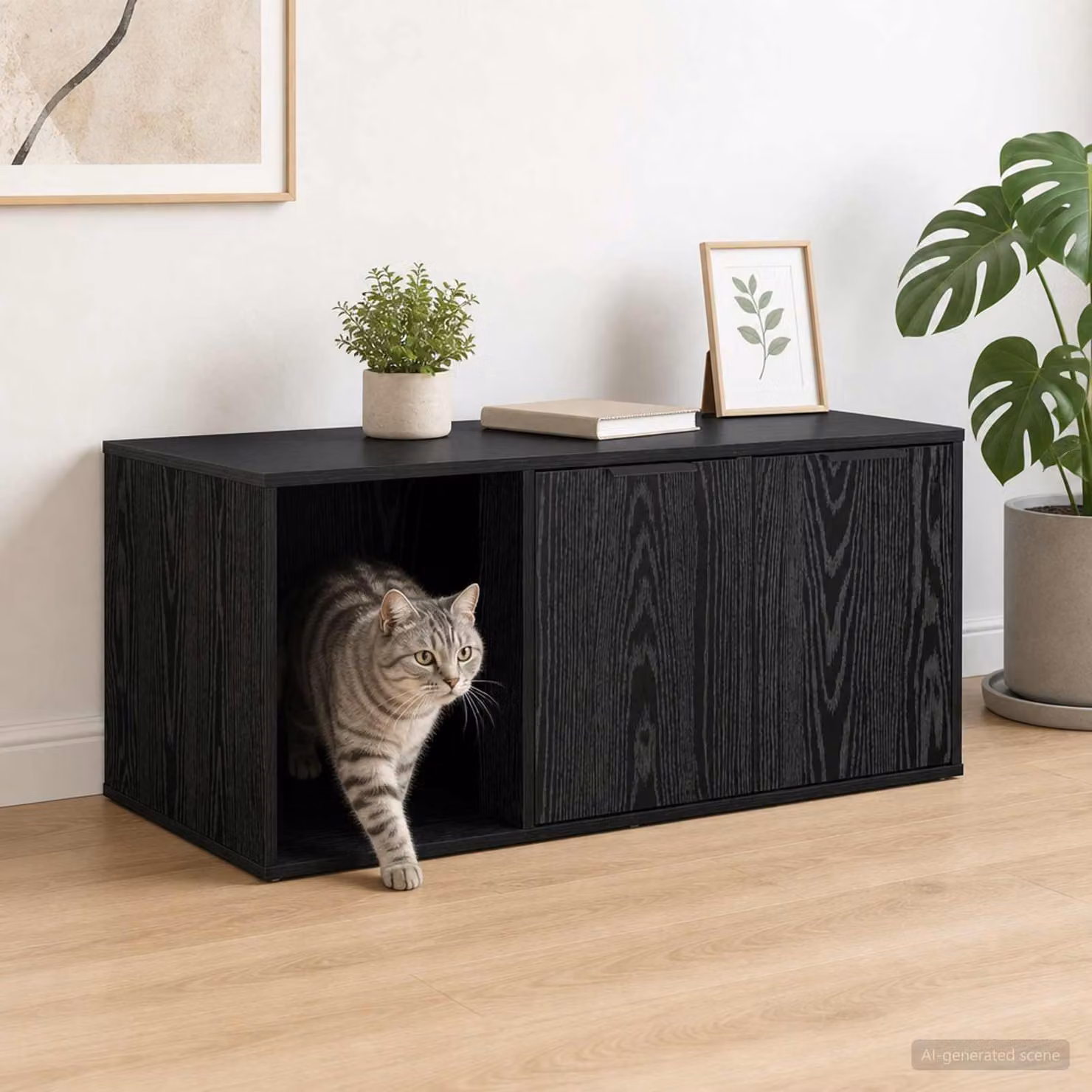 Mobile per gatti vidaXL Rovere Nero L 100 cm x P 49 cm x H 45 cm
