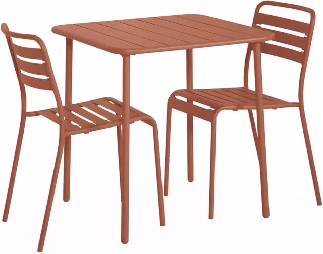 Set tavolo da giardino e 2 sedie Sweeek in acciaio inossidabile, colore terracotta, design moderno
