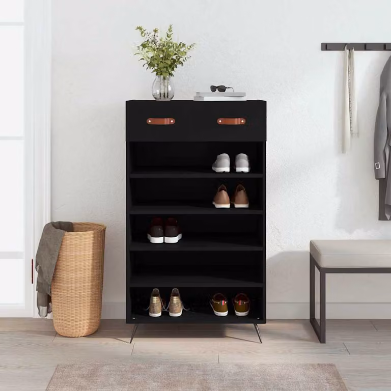 Scarpiera nera stile industriale vidaXL in legno e metallo con ripiani L/P/H: 60 x 35 x 105 cm