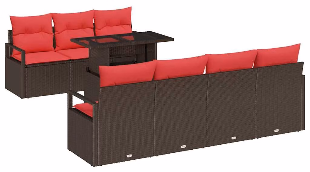 Set di divani da giardino, 8 pezzi, color marrone, in rattan sintetico