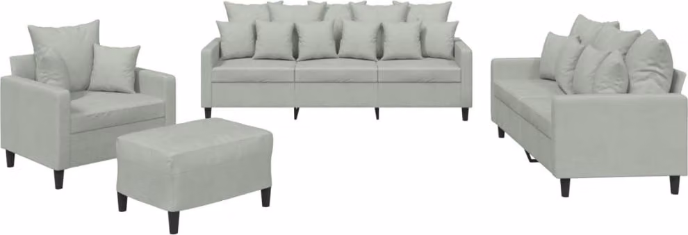 Set di Divani 4 pz con Cuscini Grigio Chiaro in Velluto