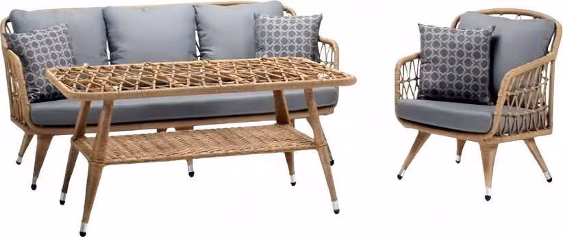 Gartenmöbel Grau Sofagarnitur Sessel Veranda Sitzgruppen Couchtisch Sofa 3tlg