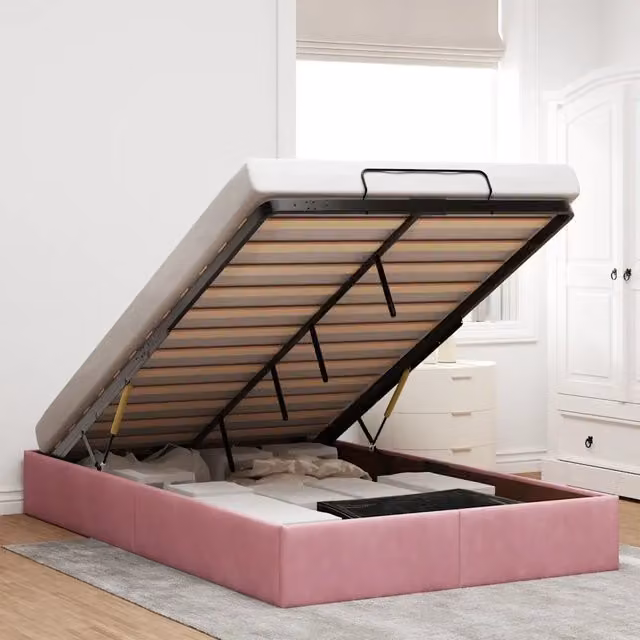 Struttura Letto con Contenitore a Alzata vidaXL in Velluto Rosa L 120 x P 200 cm – 1