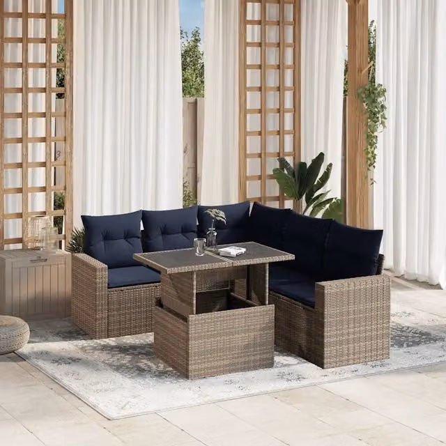 Set Divani da Giardino 6 pz con Cuscini Grigio in Polyrattan 3267271