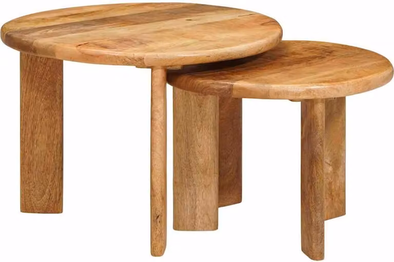 Maison Exclusive - Set di 2 tavolini nidificanti, color marrone, diametro 50 cm x altezza 40 cm, in legno massello di mango