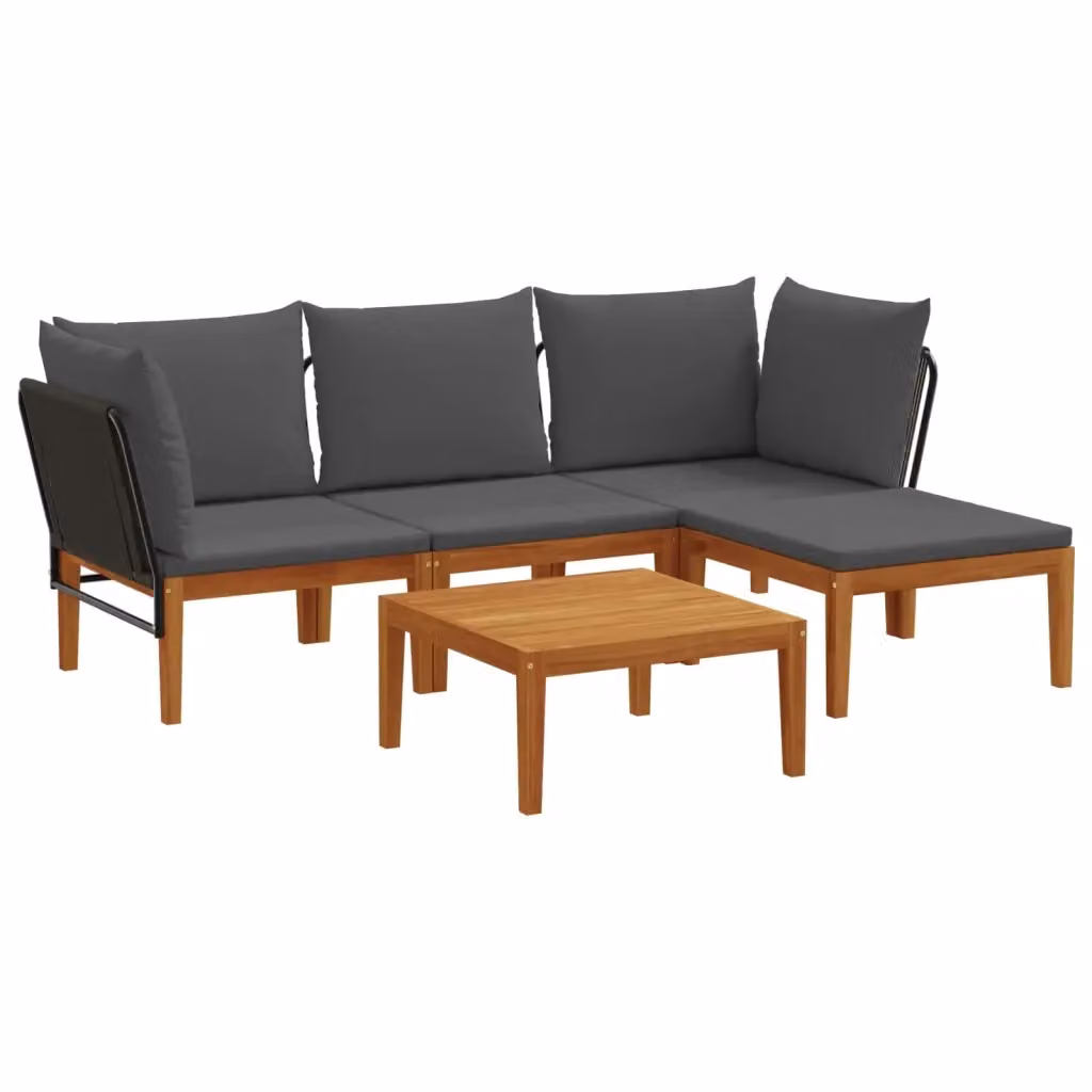 Set da giardino componibile vidaXL in legno di acacia con divano angolare, tavolino e pouf con cuscini inclusi – 2