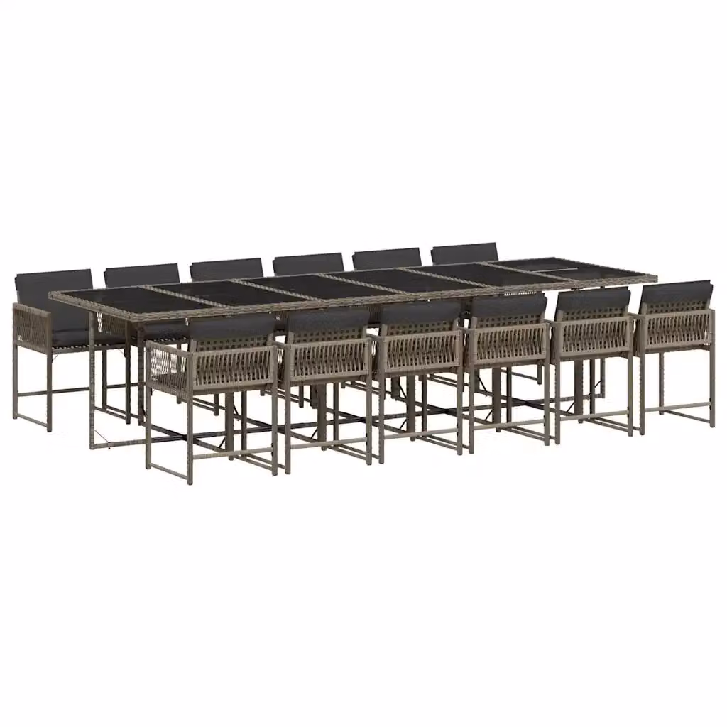 Set da Pranzo da Giardino vidaXL in Polyrattan con Cuscini e Tavolo in Vetro, 13 Pezzi, Grigio e Nero – 2