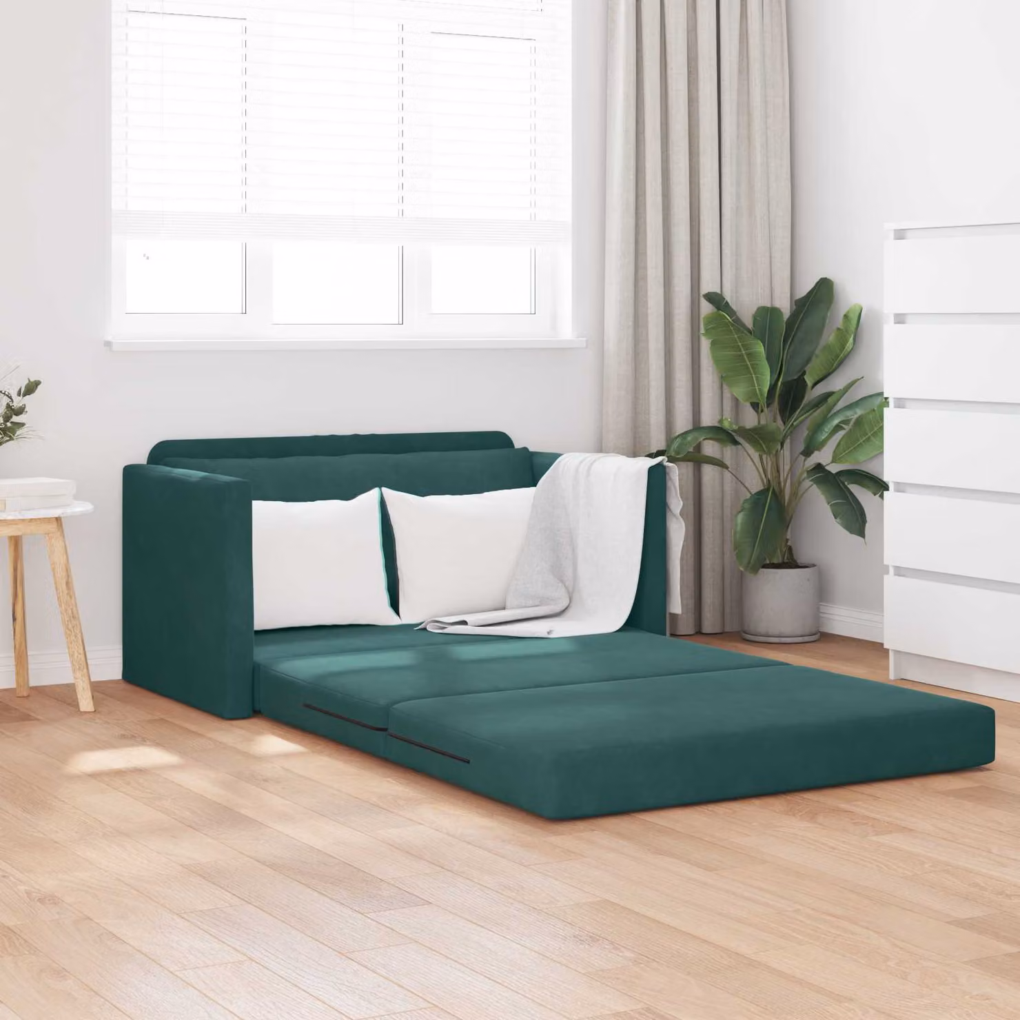 Divano letto vidaXL in velluto verde scuro con struttura in metallo e composito L: 124 cm, P: 71 cm, H: 78 cm