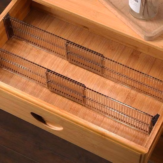 Organizer regolabile in plastica per cassetti, trasparente, 8 pezzi, per camera da letto, cucina, bagno.