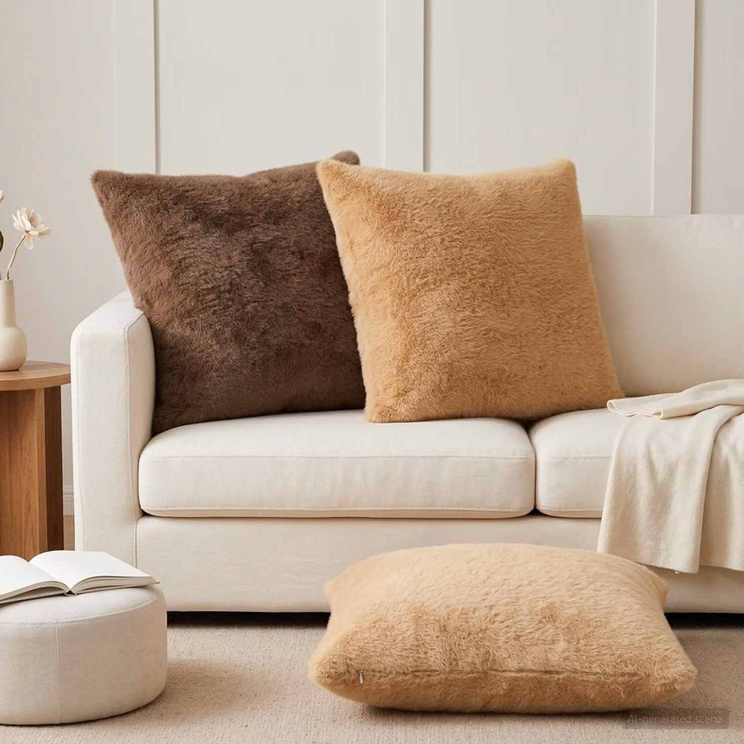 Set di 2 federe vidaXL HEERLEN in ecopelliccia marrone, L 65 cm x L 65 cm