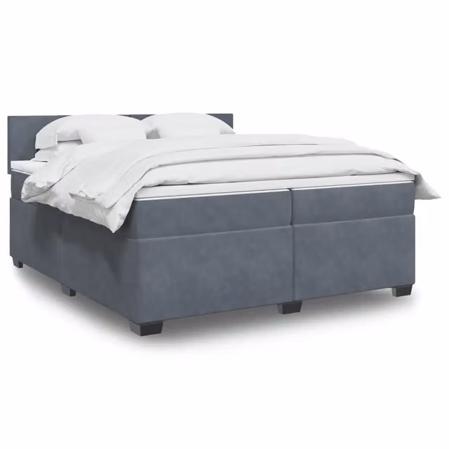 Letto con Giroletto a Molle e Materasso Ibrido vidaXL in Velluto Grigio e Bianco 200 x 200 cm