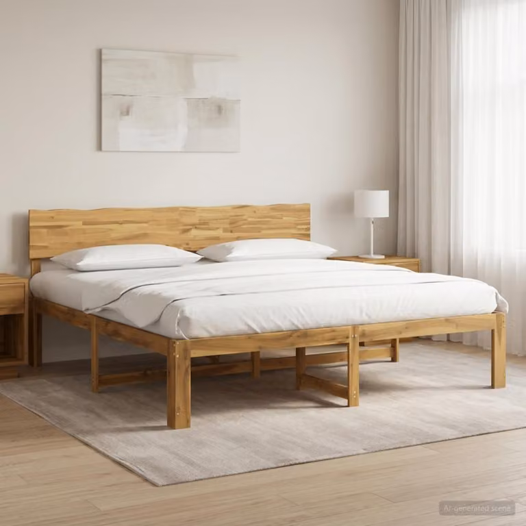 Letto matrimoniale con testiera ROSTOCK vidaXL in legno di acacia bianco 200 x 200 cm