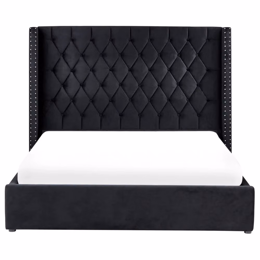 Letto contenitore Beliani in velluto nero e argento stile glamour L/P/H: 160 x 200 x 143 cm – 2