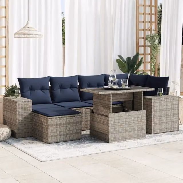 Set Divano da Giardino 9pz con Cuscini Grigio Polyrattan Acacia 3326832