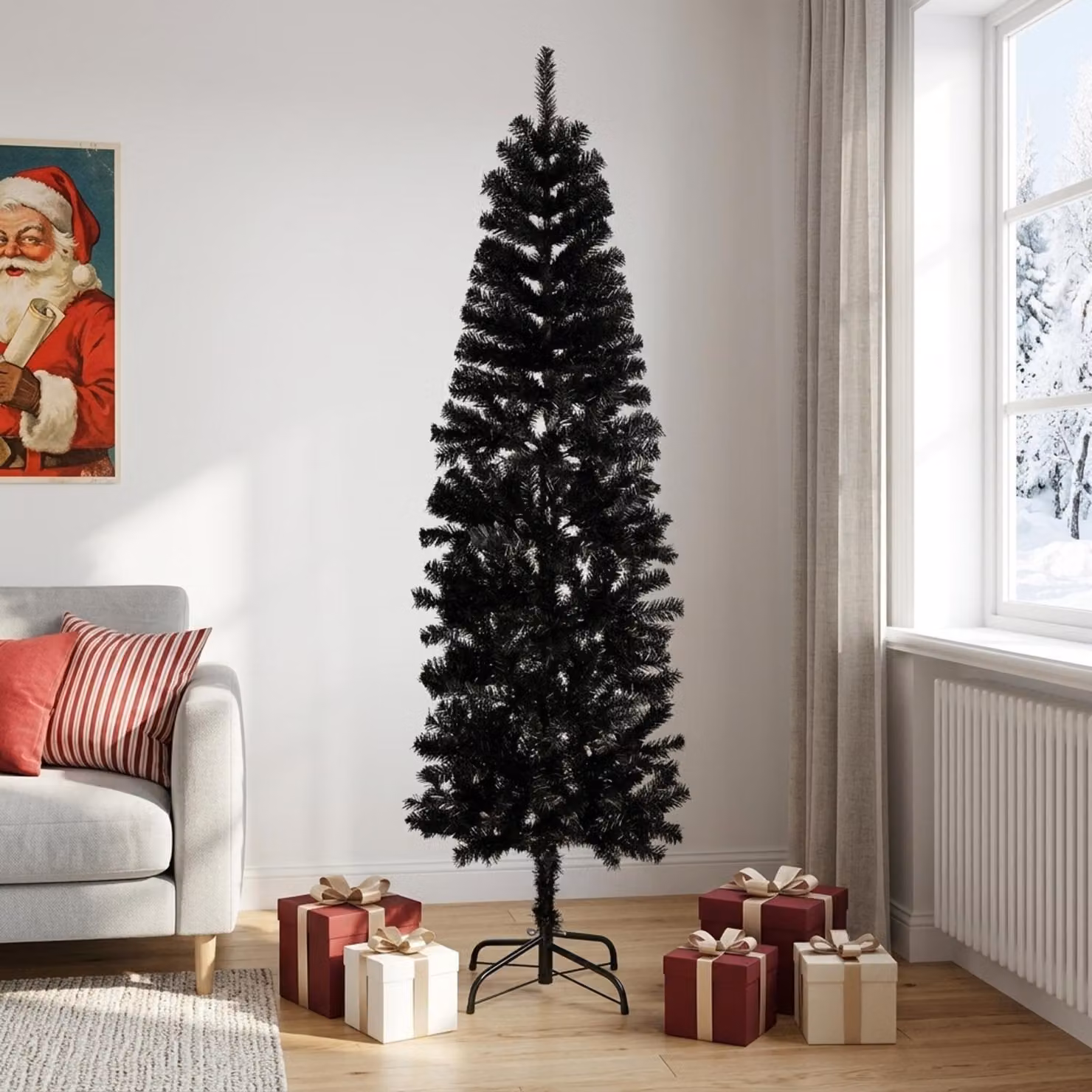 vidaXL Albero di Natale Artificiale Sottile 210 cm PVC e Acciaio Nero