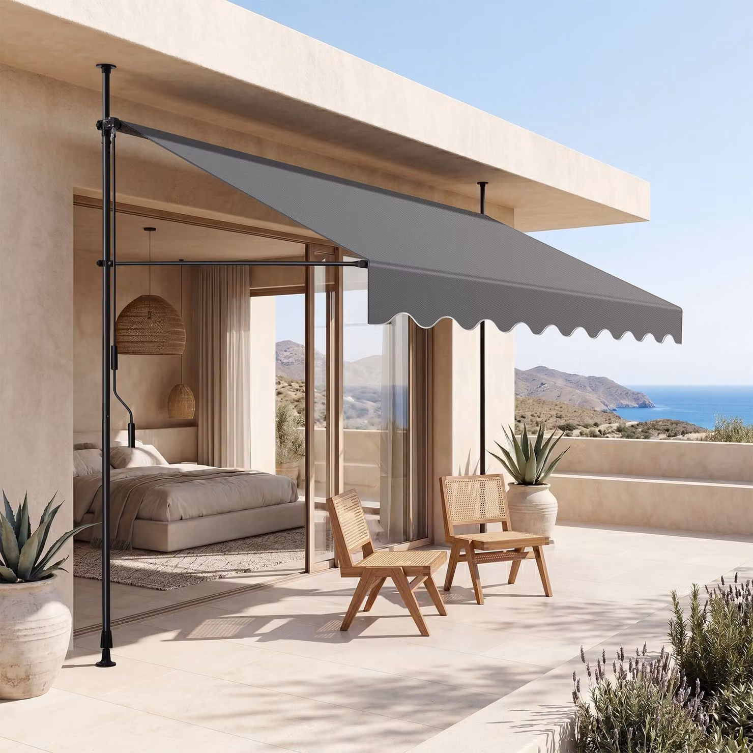 Tenda a morsetto tectake con manovella e altezza regolabile, nero/grigio, L: 300 cm, H: 180 cm – 3