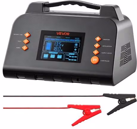 Caricabatterie VEVOR per Batterie al Litio LiFePO4 e Piombo-Acido 30A 12V/24V con Schermo LCD da 3,8 pollici, Nero