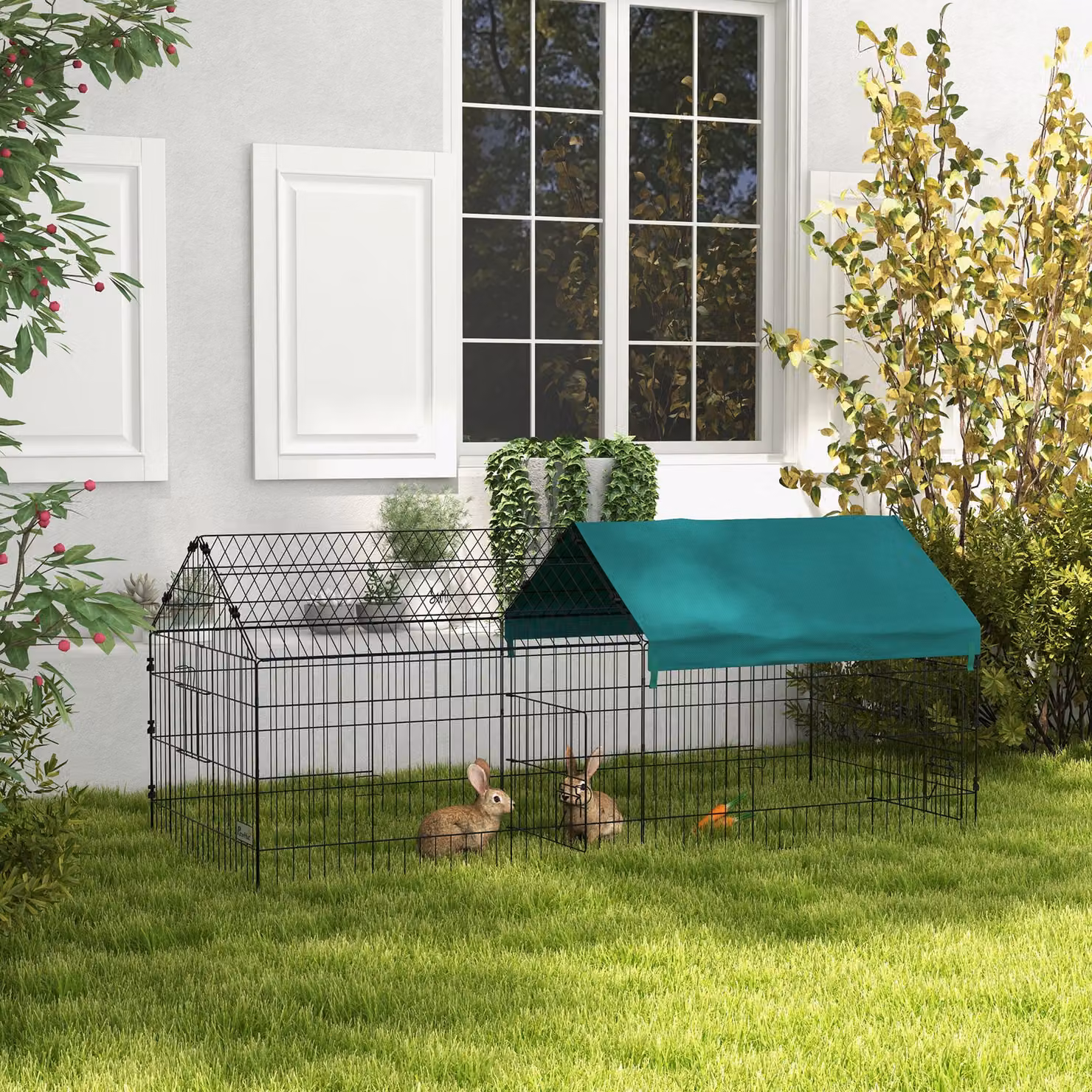 Gabbia per conigli PawHut con casetta e tettuccio per esterno e interno, Verde, L 185 x P 75 x H 75 cm – 2