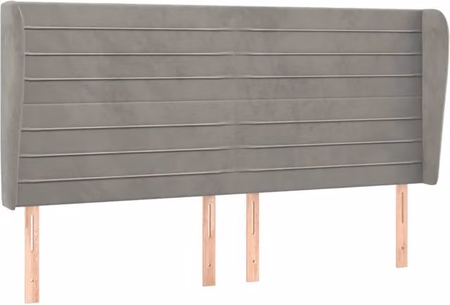 Testata del letto ad orecchio in velluto grigio chiaro L: 163 cm, P: 23 cm, H: 118/128 cm
