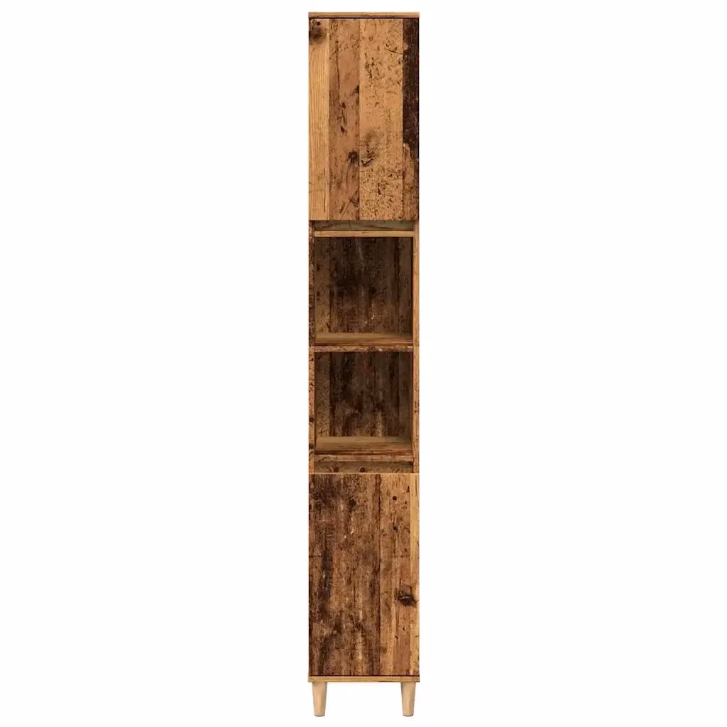 Mobiletto da bagno HELLOSHOP26 in legno composito marrone con ante a battente e ripiani interni, design minimalista, L: 30 cm, P: 30 cm, H: 190 cm – 2