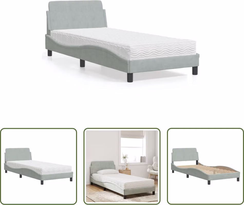 The Living Store Letto con materasso grigio chiaro 80x200 cm in velluto