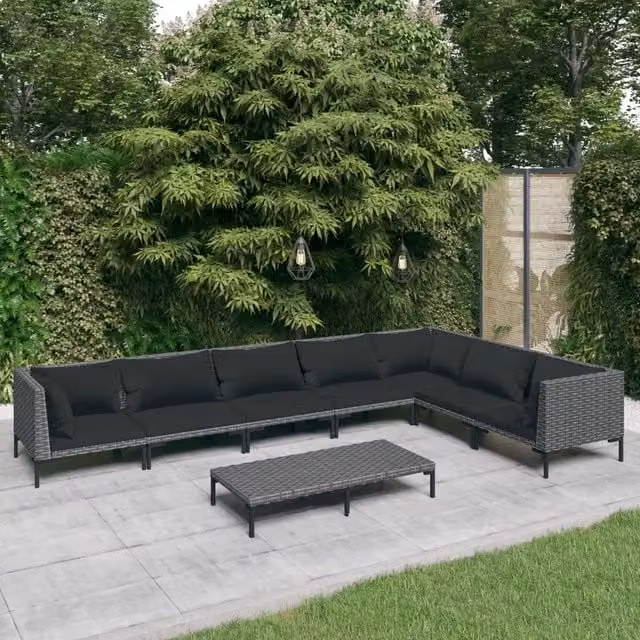 Divani da Giardino 8 pz con Cuscini in Polyrattan Grigio Scuro 3099845
