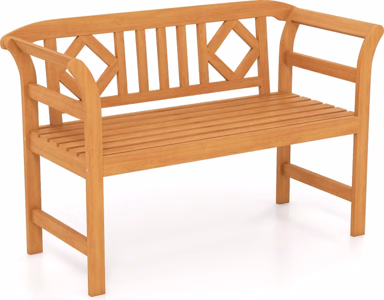 Panchina da giardino COSTWAY, panchina frisone a 2 posti resistente alle intemperie, panchina in legno di acacia, panchina da parco con braccioli, panchina da balcone fino a 360 kg, Rhombus