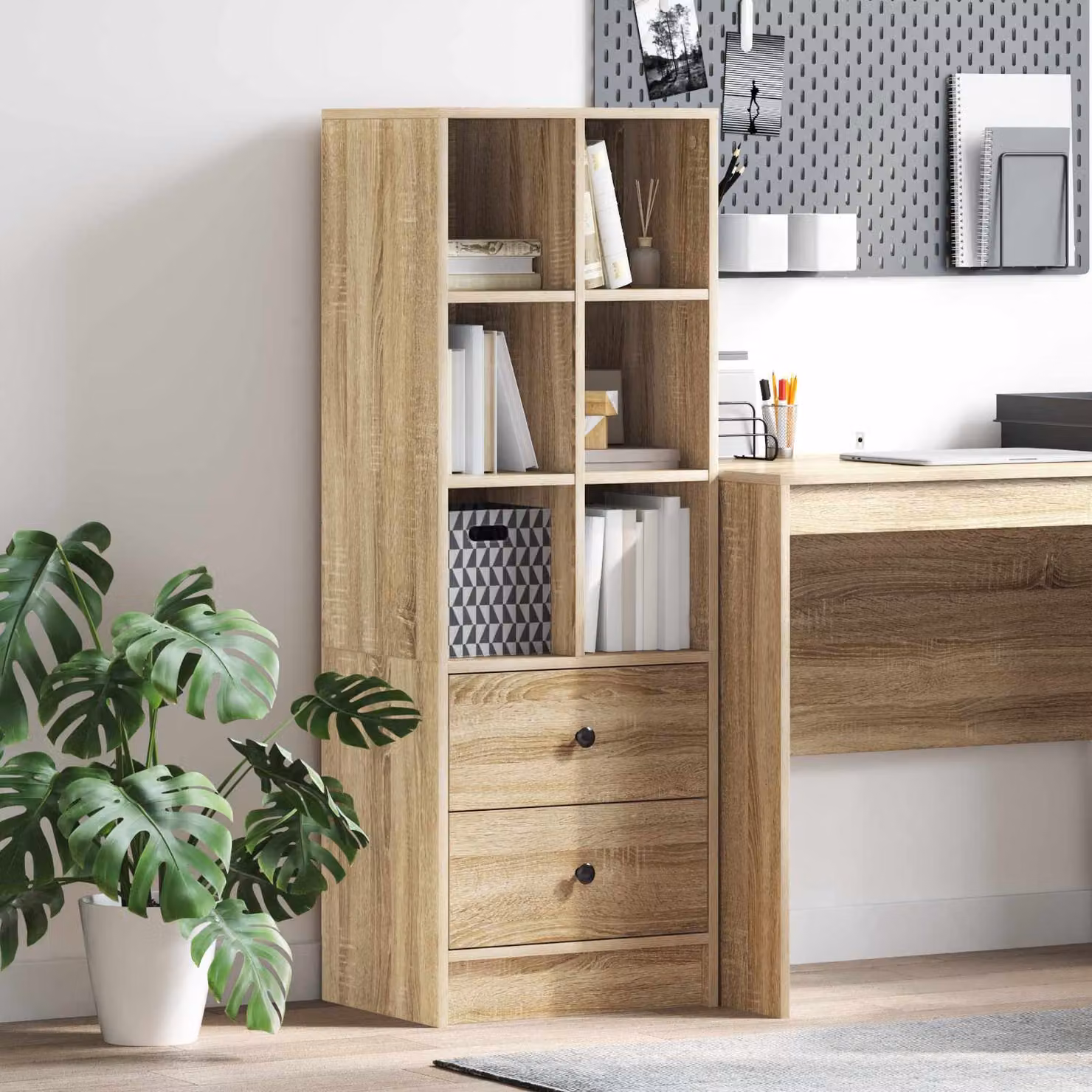 vidaXL Credenza moderna con cassetto in Rovere Sonoma, colore marrone, L: 45,5 cm, P: 34 cm, H: 127 cm – 1