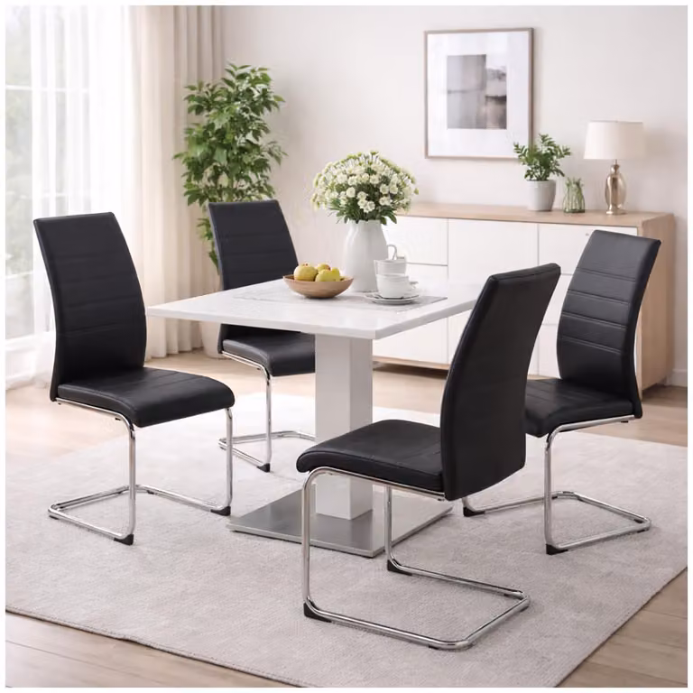 Sedia da pranzo SallyC in Pelle finta, set da 4, nero