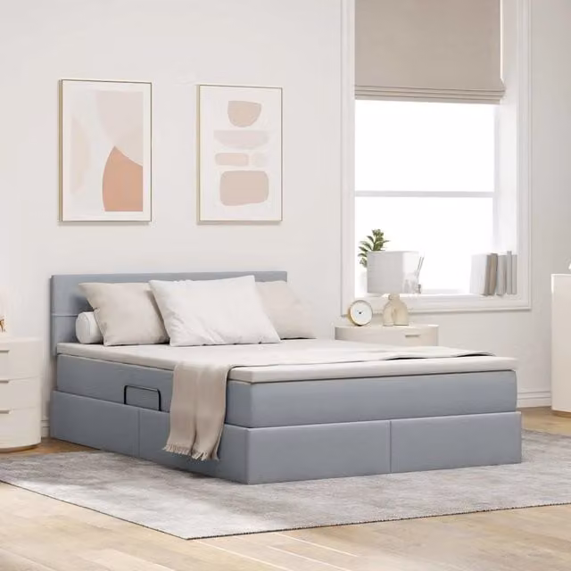 Letto con contenitore e materasso ibrido vidaXL Grigio chiaro L/P/H: 140 x 190 cm
