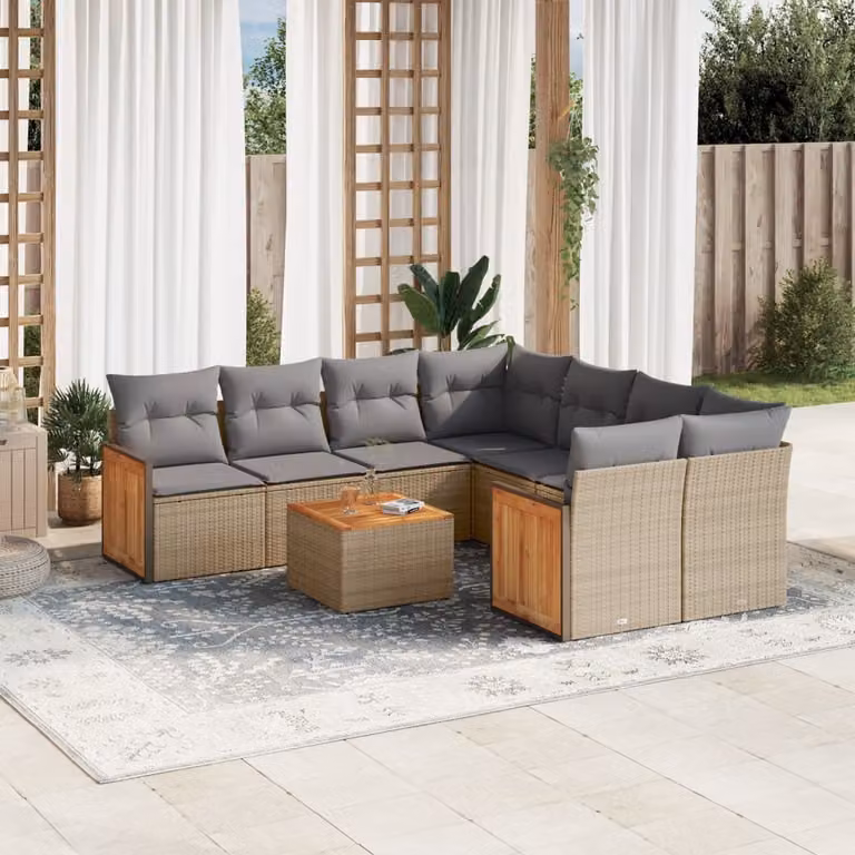 Maison Exclusive - Set da giardino 9 pezzi con cuscini in polyrattan beige