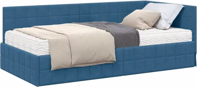 Letto singolo | Letto per adulti | Struttura Letto Angolare con Materasso 2 pcs Blu Velluto