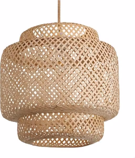 Lampada a sospensione Boho BONN RW paralume intrecciato LARGE 40 cm E27 bianco Soffitte lampada da tavolo in rattan per sala da pranzo lampada a sospensione colore: naturale (Ø40 cm)